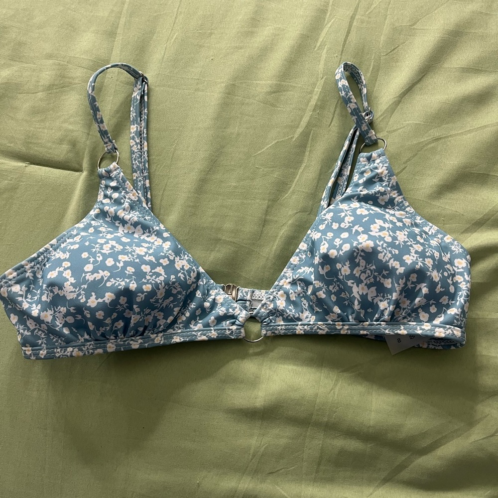 Light Blue Floral Bathing Suit Top, With Removable Padding.